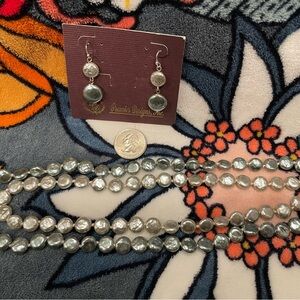 Premier Designs Grey Coin Pearl Earring and Necklace Set